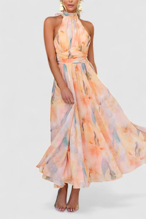 Isabella | Dame Halter Vandfarve Kjole | Maxi
