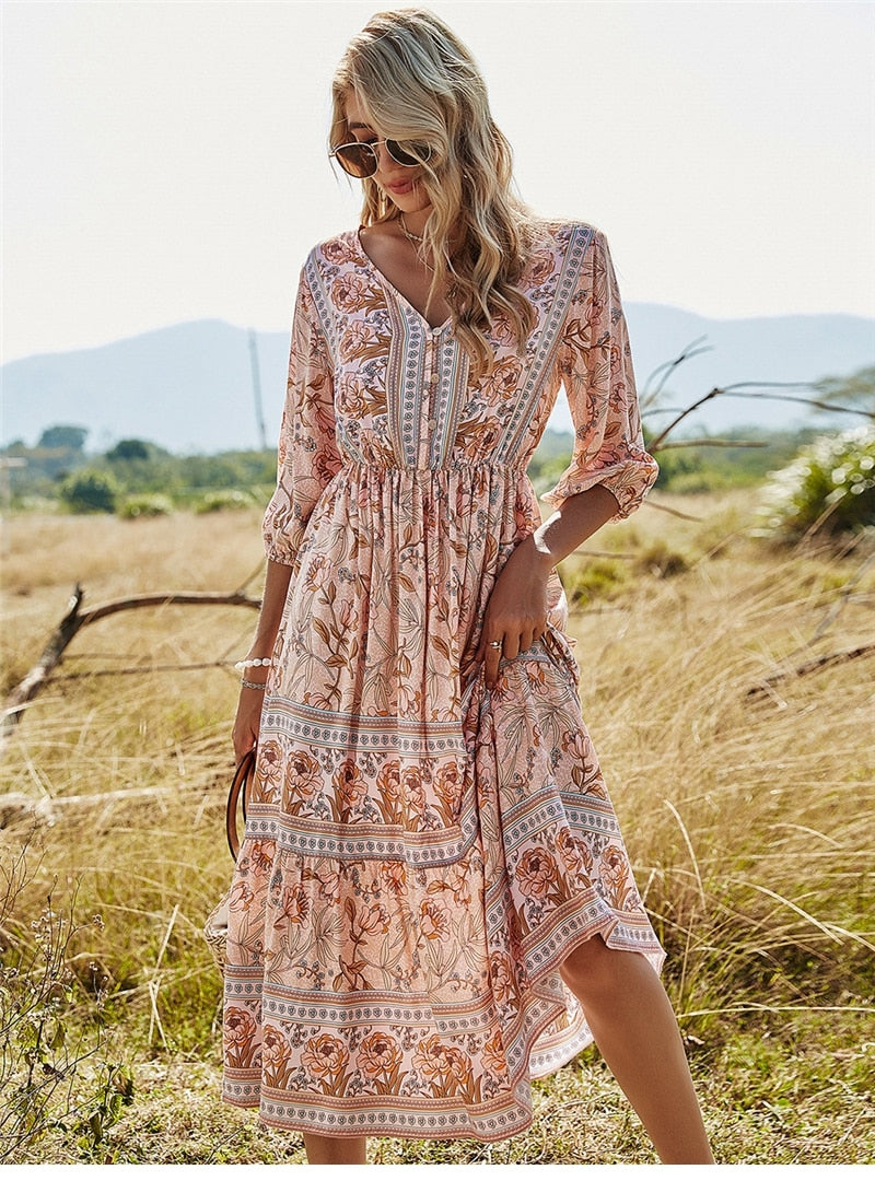 Lina | Damer Elegant Sommer Midi Kjole