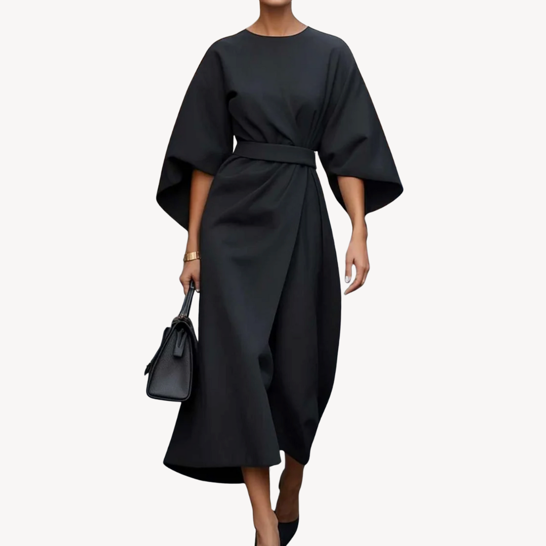 Nanna | Dame Elegant Bæltet Kjole | Midi