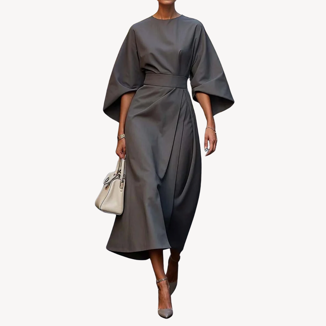 Nanna | Dame Elegant Bæltet Kjole | Midi
