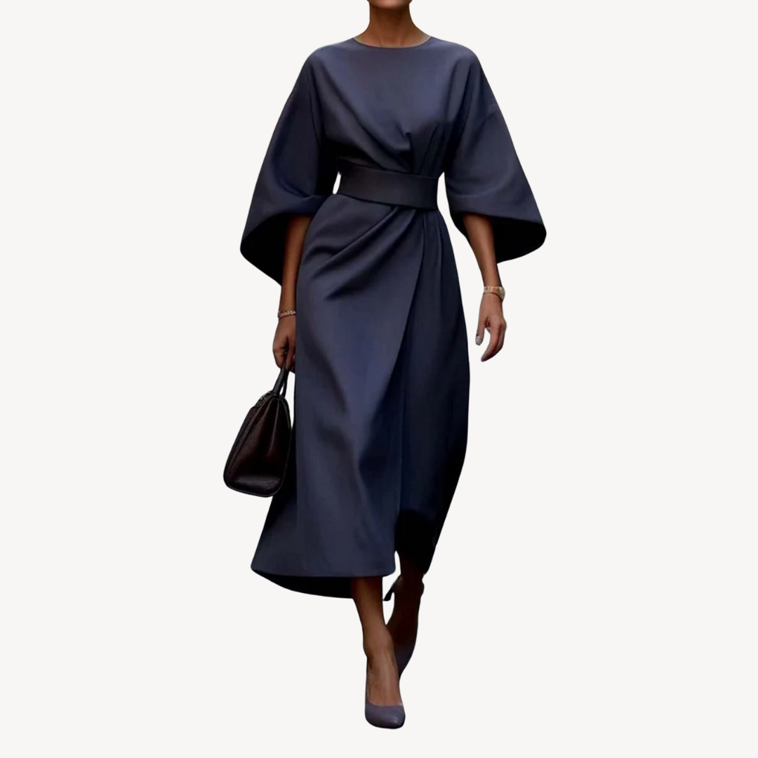 Nanna | Dame Elegant Bæltet Kjole | Midi