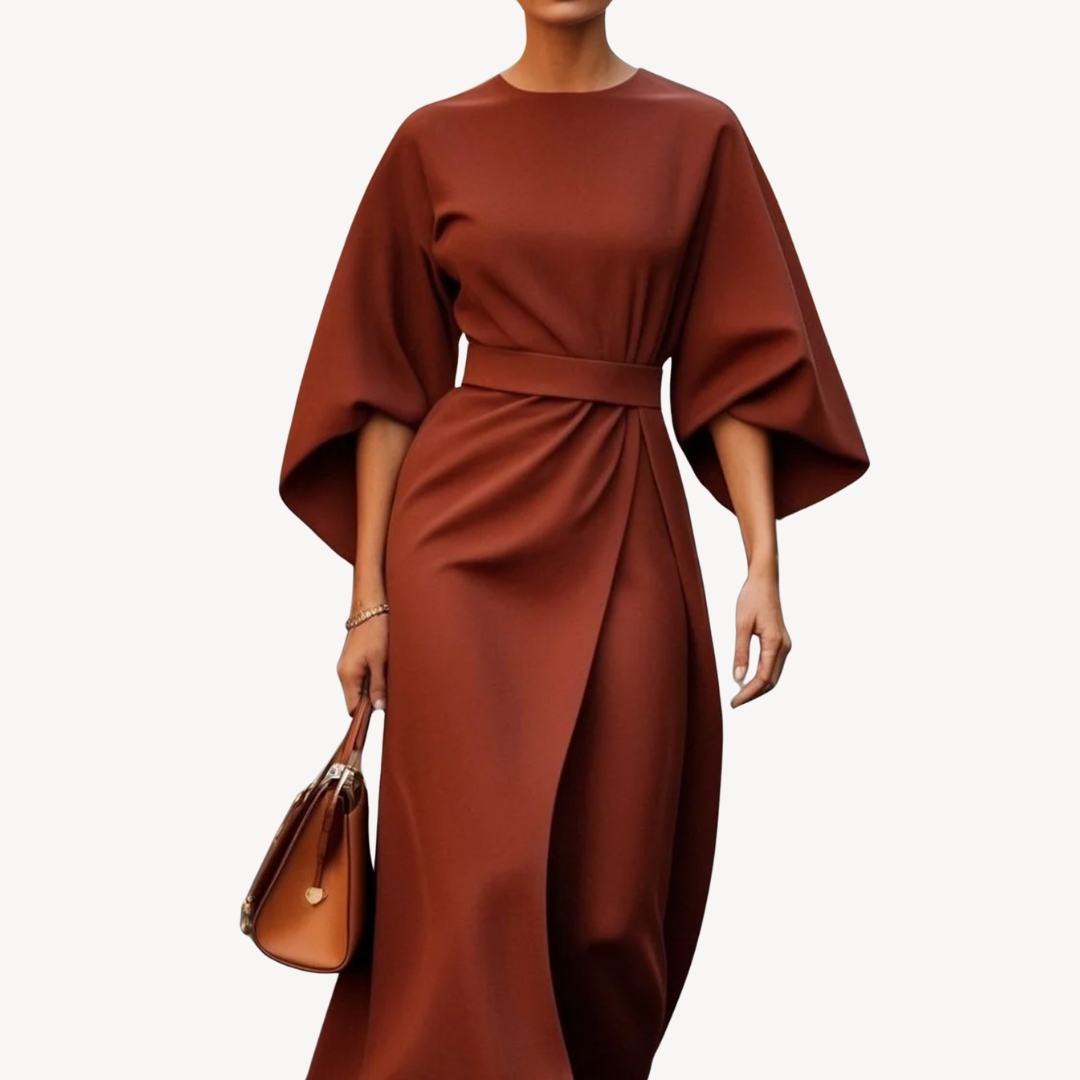 Nanna | Dame Elegant Bæltet Kjole | Midi