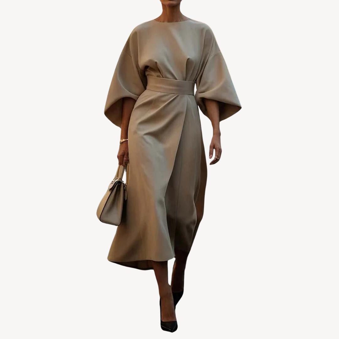 Nanna | Dame Elegant Bæltet Kjole | Midi