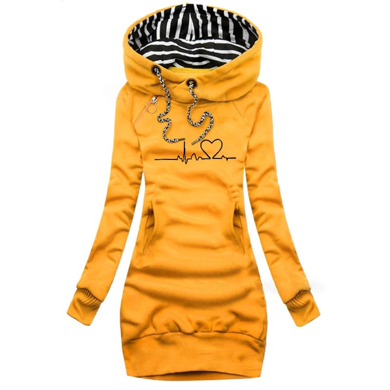 Sweat Dame Hoodie Kjole Med Print & Snørekrave | Med Hætte
