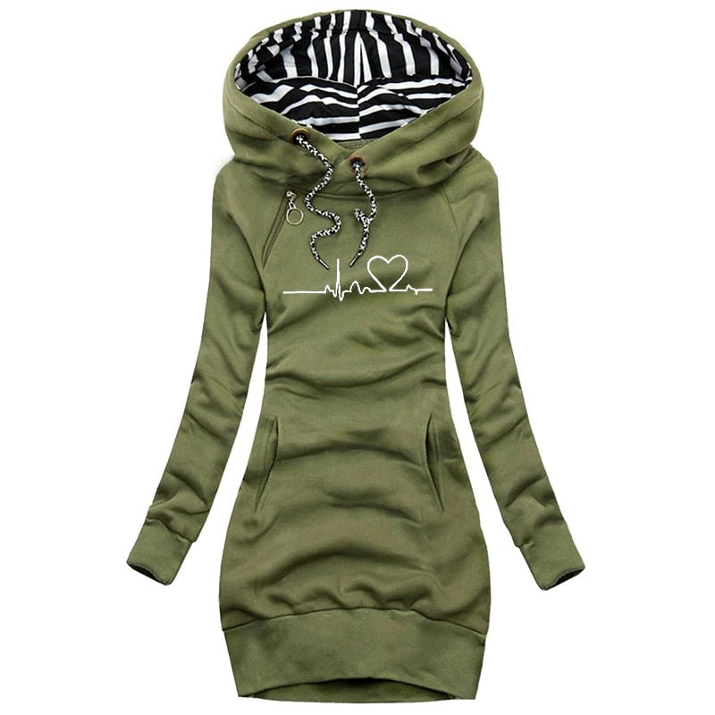 Sweat Dame Hoodie Kjole Med Print & Snørekrave | Med Hætte