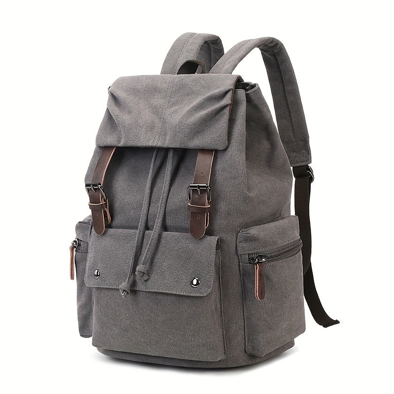 Unisex Canvas Skoletaske Med Spænde & Lommer