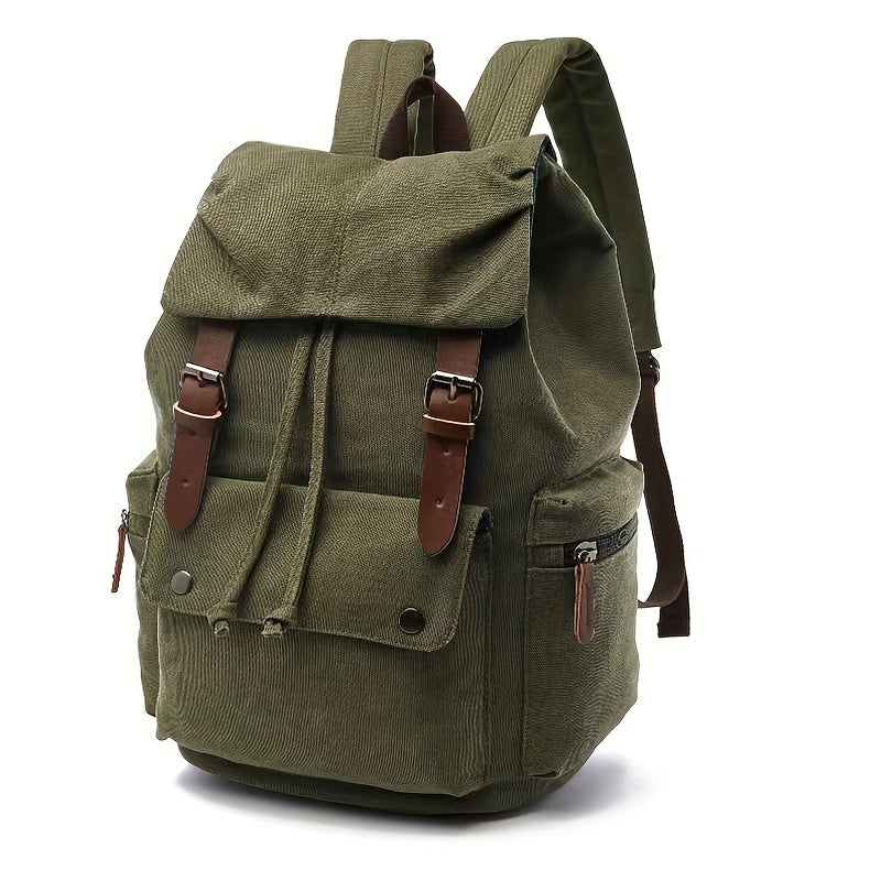 Unisex Canvas Skoletaske Med Spænde & Lommer