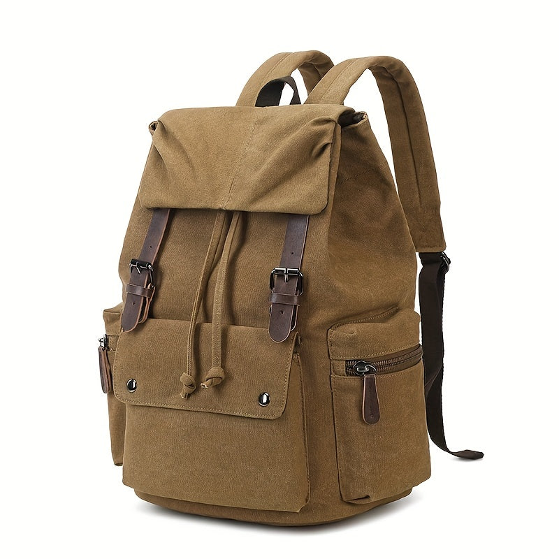 Unisex Canvas Skoletaske Med Spænde & Lommer