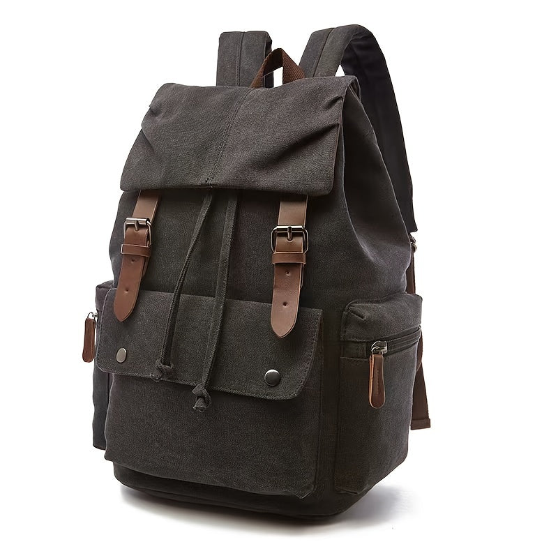 Unisex Canvas Skoletaske Med Spænde & Lommer