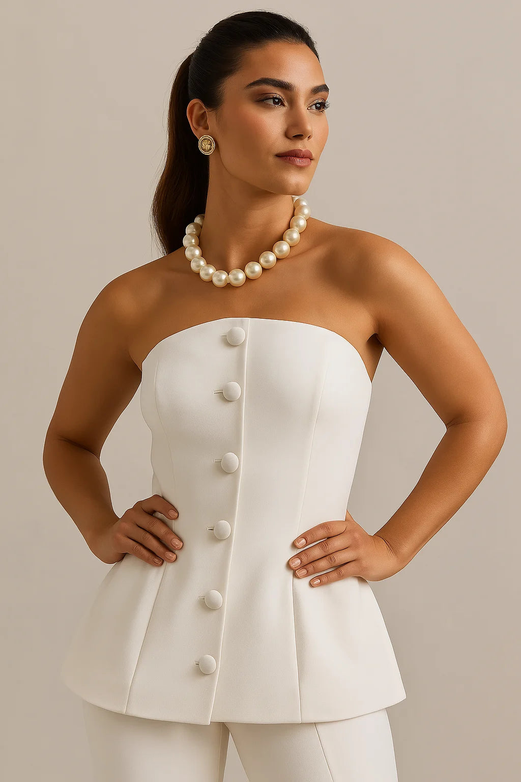 Victoria | Stropløs Corsettop med Knapper